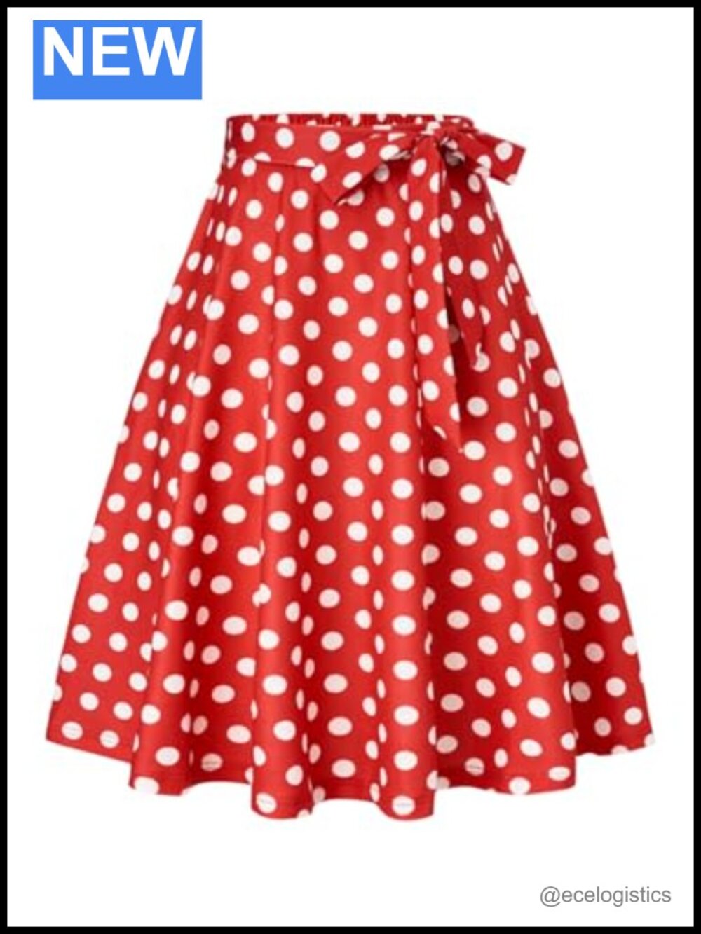 Polka Dot High Waisted Flared Midi Skirt with Elastic Waist